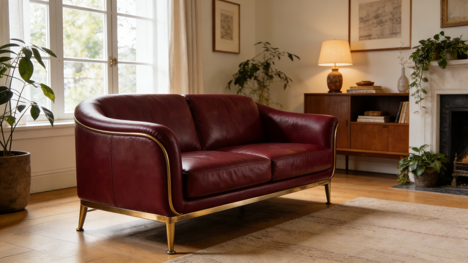 Burgundy Retro Luxury Curved Sofa