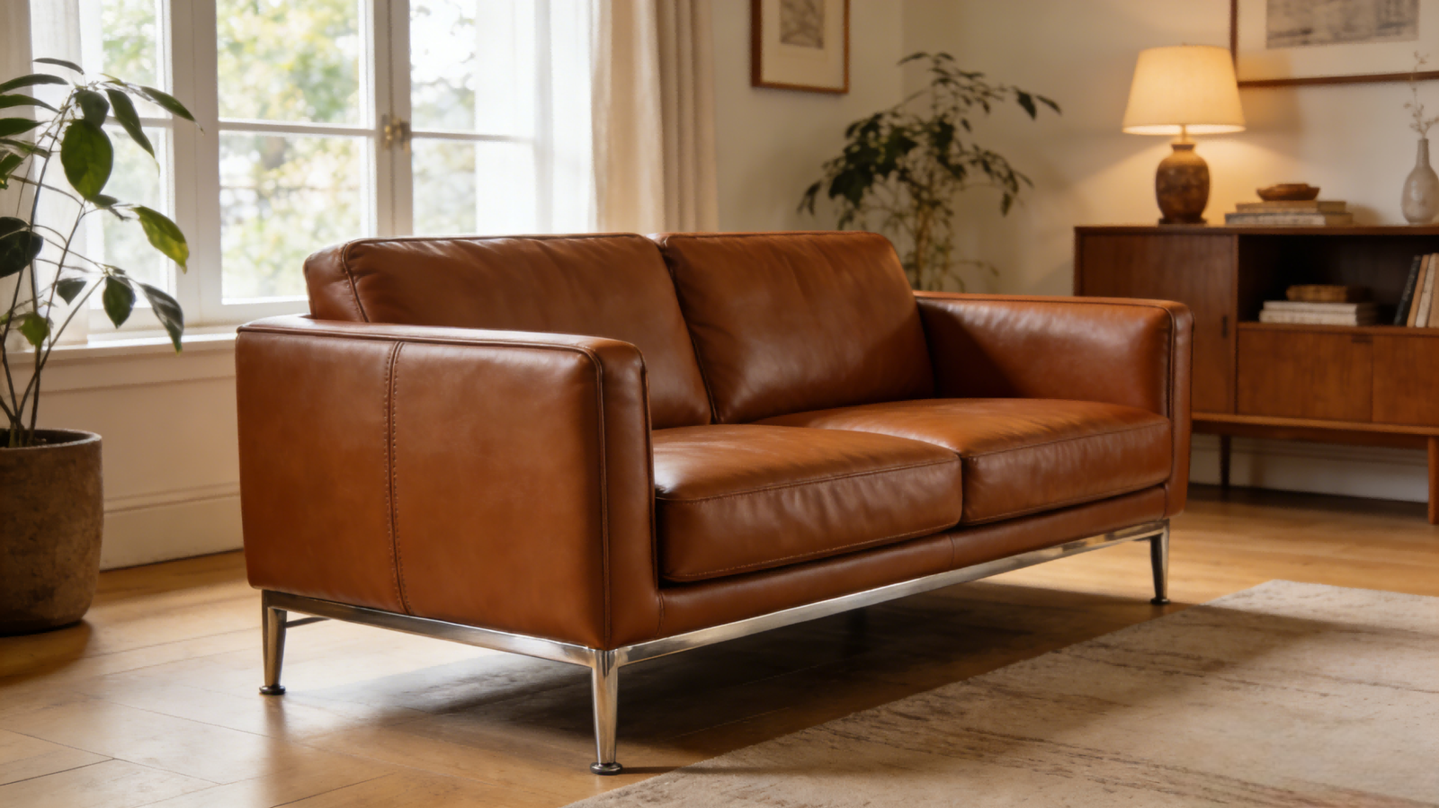 Italian Minimalist Caramel Sofa